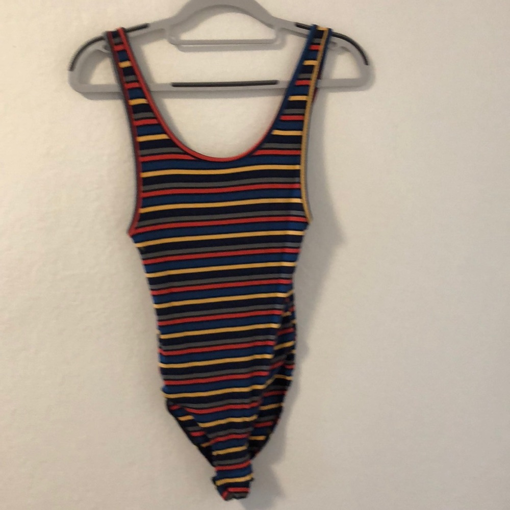 rainbow striped tank bodysuit.